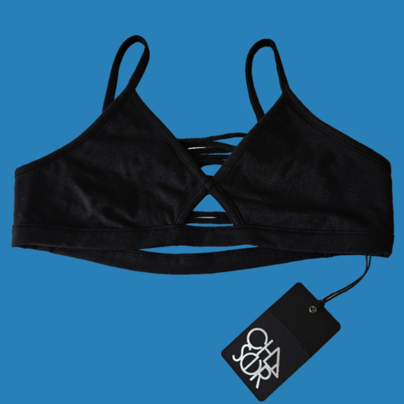 Chaser Black Strappy Criss Cross Back Bralette Women's Medium Festival - Picture 4 of 4